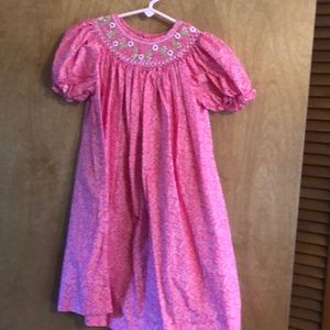 Pink and white smocked dress